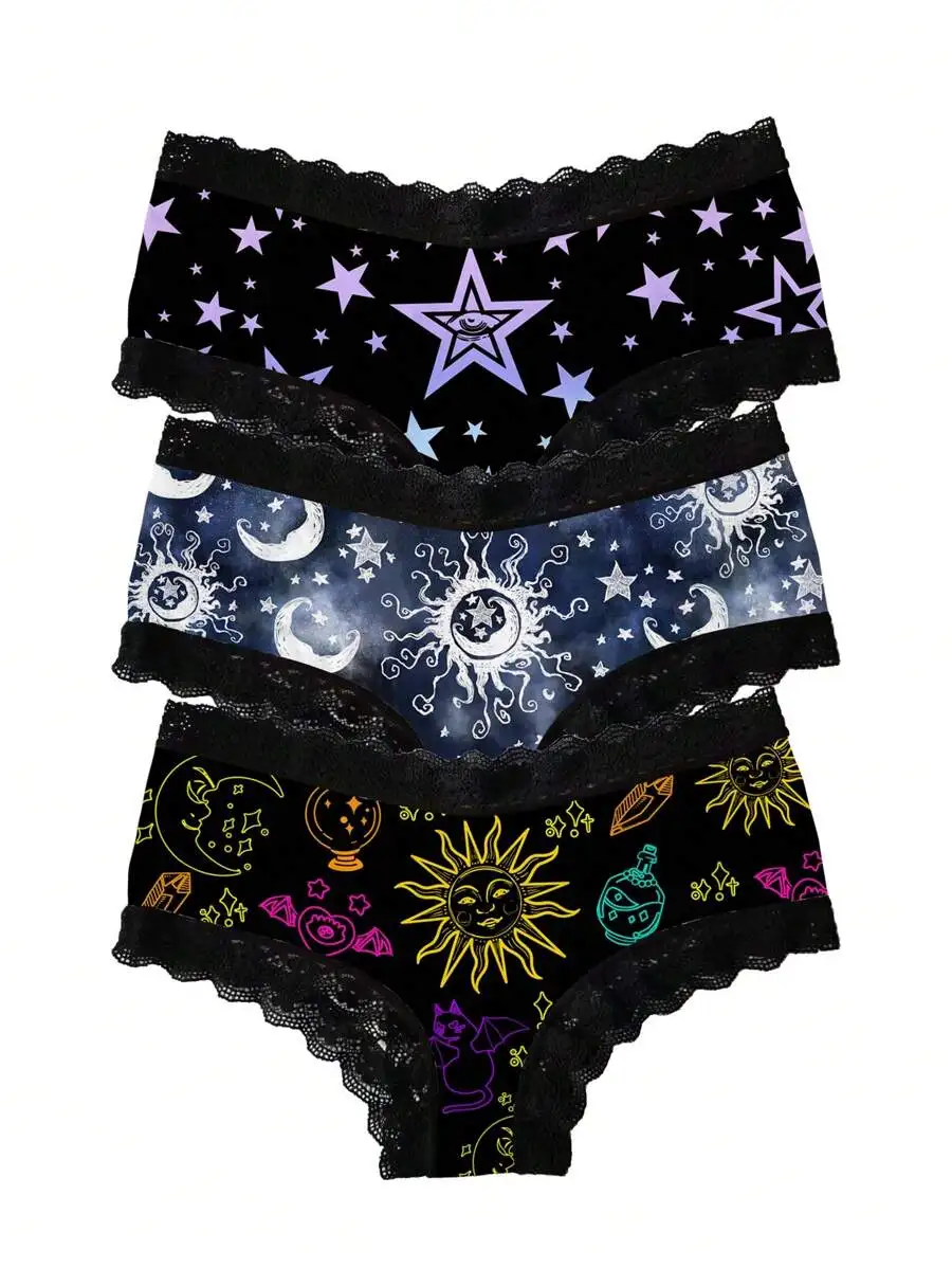 3-Pack Women Colorful Galaxy Star Print Lace Trimmed Bikini Briefs
3-Pack Women Colorful Galaxy Star Print Lace Trimmed Bikini Briefs