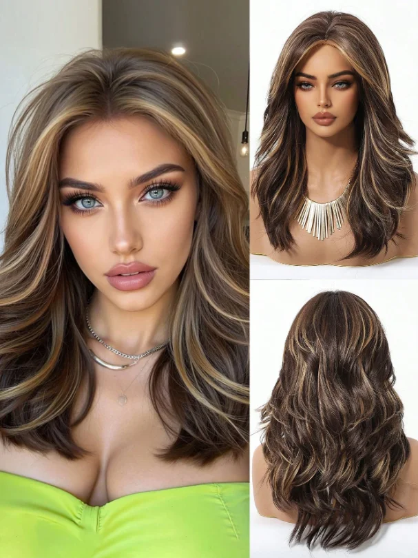 Women's Medium Long Ombre Highlight Wig Natural Brown Wavy Middle Part Front Synthetic Hair Wig
Women's Medium Long Ombre Highlight Wig Natural Brown Wavy Middle Part Front Synthetic Hair Wig