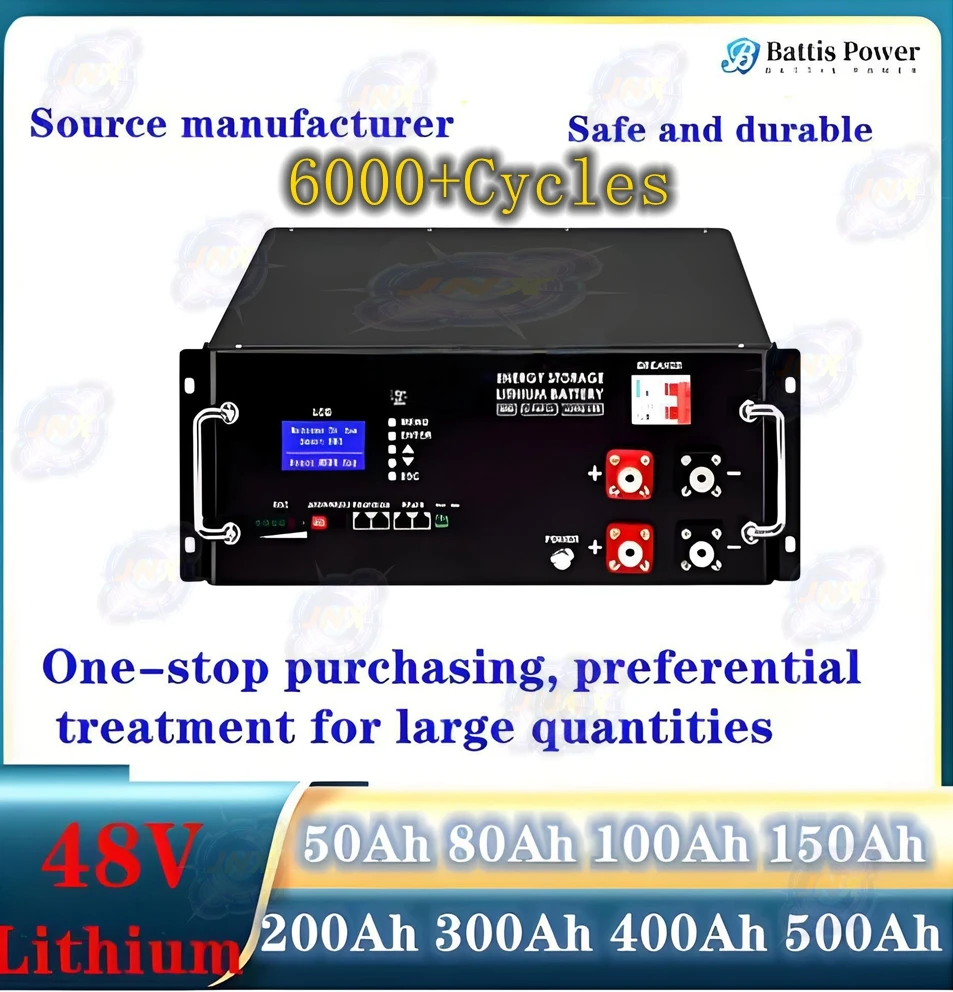 JNX48V 50Ah 80Ah 100Ah 150Ah 200Ah 300Ah 400Ah 500Ah Lithium Ion lipo Battery RS485 RS232 CAN for Grid Inverter Energy Storage
JNX48V 50Ah 80Ah 100Ah 150Ah 200Ah 300Ah 400Ah 500Ah Lithium Ion lipo Battery RS485 RS232 CAN for Grid Inverter Energy Storage