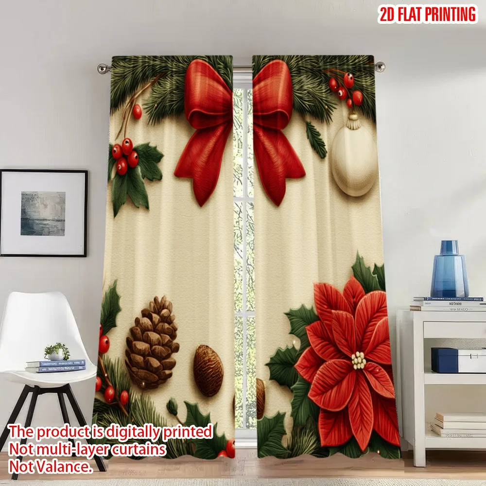 2pcs 2D flat printing Merry Christmas Curtains Christmas Poinsettia Holly Bow Digital Printed Polyester Drapes Family Party
2pcs 2D flat printing Merry Christmas Curtains Christmas Poinsettia Holly Bow Digital Printed Polyester Drapes Family Party