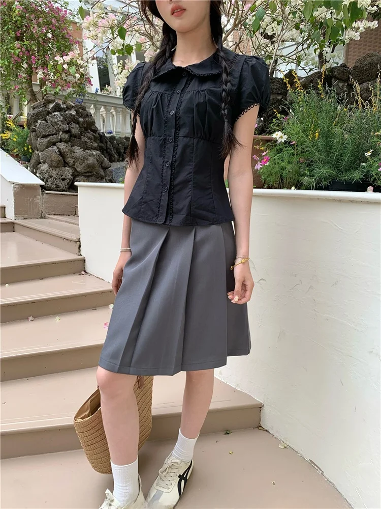 White Doll Collar irt Women's Sweet Waist Cinching ort Sve Top PPHOME Summer Princ Sle Faionable Chinese Brand
White Doll Collar irt Women's Sweet Waist Cinching ort Sve Top PPHOME Summer Princ Sle Faionable Chinese Brand