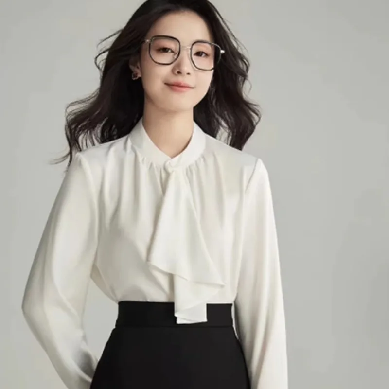 Women Elegant Bow Tie Chiffon Blouse Long Sleeve French Style Commuter Office Shirt Autumn Simple Solid Color Top
Women Elegant Bow Tie Chiffon Blouse Long Sleeve French Style Commuter Office Shirt Autumn Simple Solid Color Top