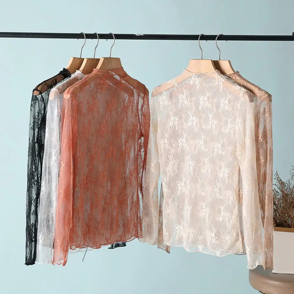 Women Lace Shirt Elegant Lace Shirt with Intricate Embroidery Stylish Women's See-through Top Half High Collar Long Sleeve for A
Women Lace Shirt Elegant Lace Shirt with Intricate Embroidery Stylish Women's See-through Top Half High Collar Long Sleeve for A