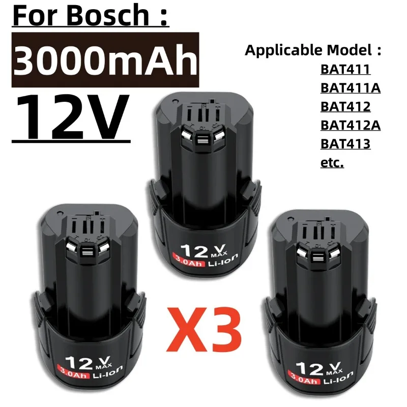 Li-ion Rechargeable Battery for Bosch, Battery Charger, 12V, 10.8V, 3.0Ah, BAT411, BAT411A, BAT412, BAT412A, BAT413, BAT413
Li-ion Rechargeable Battery for Bosch, Battery Charger, 12V, 10.8V, 3.0Ah, BAT411, BAT411A, BAT412, BAT412A, BAT413, BAT413