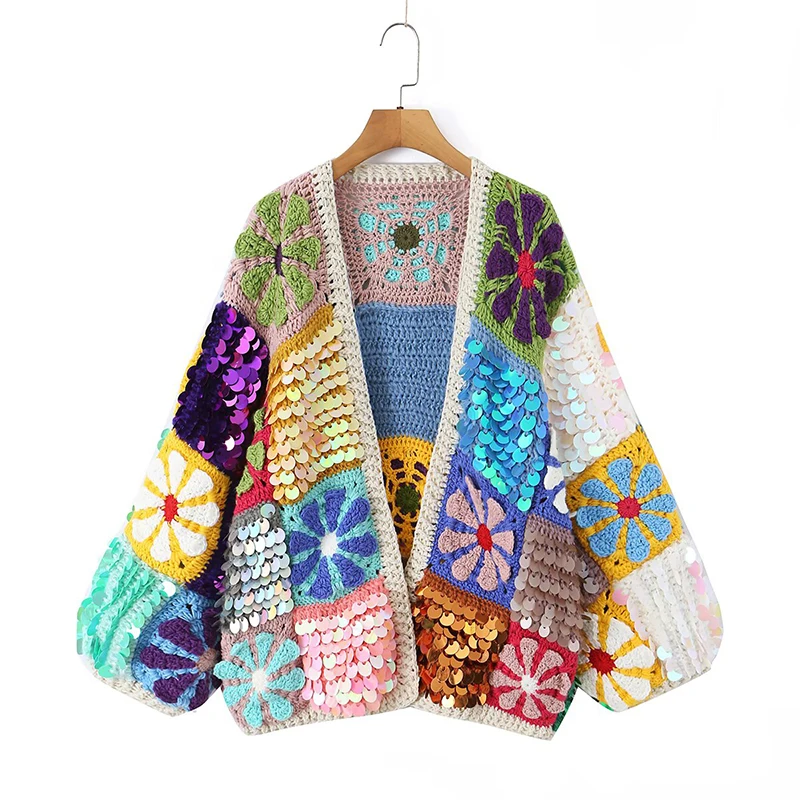 YENKYE 2026 New Bohemian Crochet Cardigan Multicolor Floral Sequined Open Front Knit Outerwear Loose Coat
YENKYE 2026 New Bohemian Crochet Cardigan Multicolor Floral Sequined Open Front Knit Outerwear Loose Coat