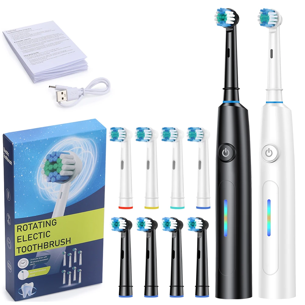 Вращающаяся электрическая зубная щетка для взрослых, перезаряжаемая вращающаяся звуковая зубная щетка для чистки зубов с 4 сменными щетками, водонепроницаемая
Вращающаяся электрическая зубная щетка для взрослых, перезаряжаемая вращающаяся звуковая зубная щетка для чистки зубов с 4 сменными щетками, водонепроницаемая