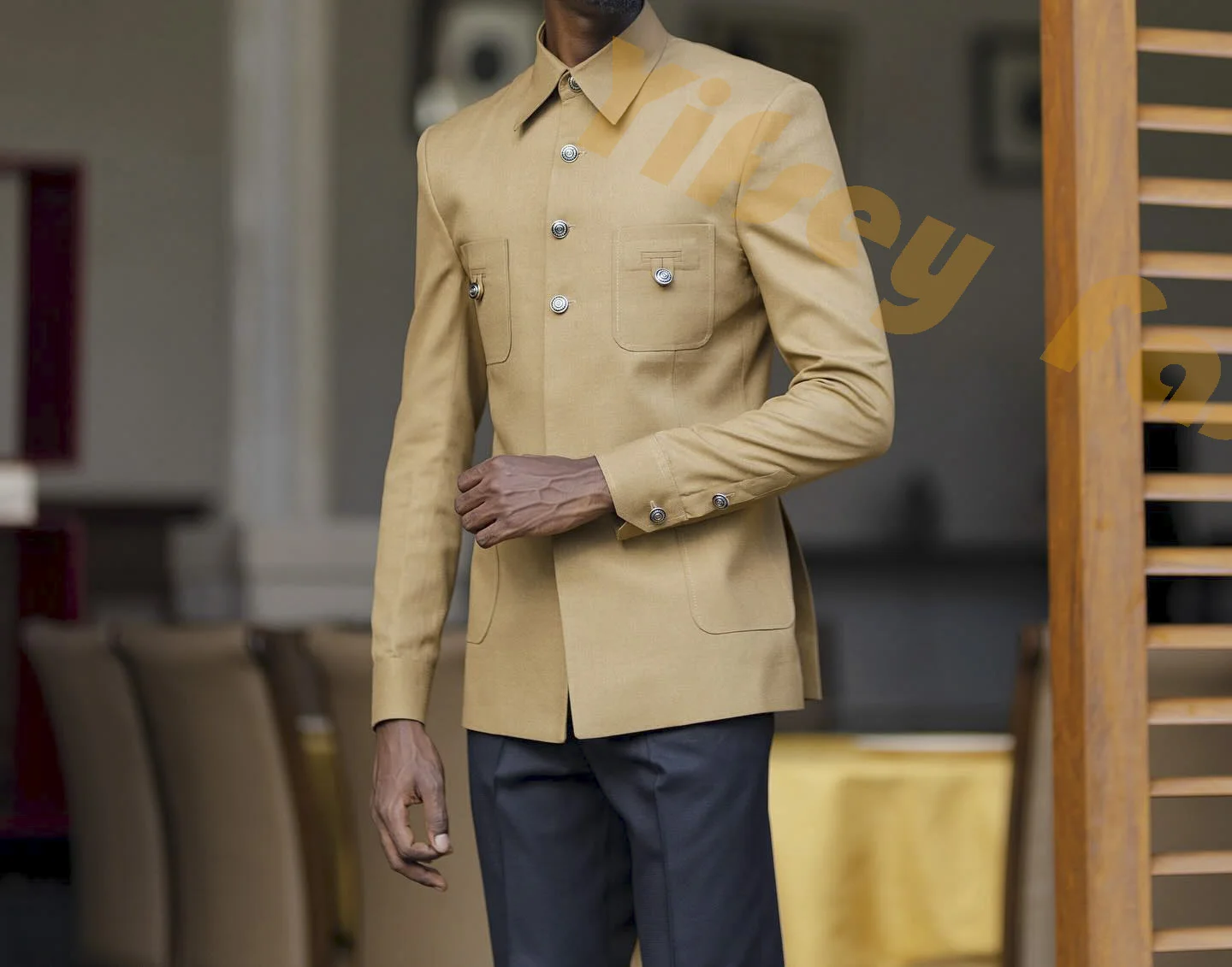 Yellow Boyfriend Safari Style Jacket Navy Blue Pants Lapel 4 Pockets Man Elegant Set Designer Blazer Wedding Ceremony Dress 2pcs
Yellow Boyfriend Safari Style Jacket Navy Blue Pants Lapel 4 Pockets Man Elegant Set Designer Blazer Wedding Ceremony Dress 2pcs