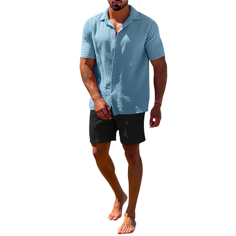Men Solid Short Sleeve Lapel Button Shirt & Shorts Suit Two Piece Outfits For Men Clothing Streetwear Casual Cotton Linen Se
Men Solid Short Sleeve Lapel Button Shirt & Shorts Suit Two Piece Outfits For Men Clothing Streetwear Casual Cotton Linen Se