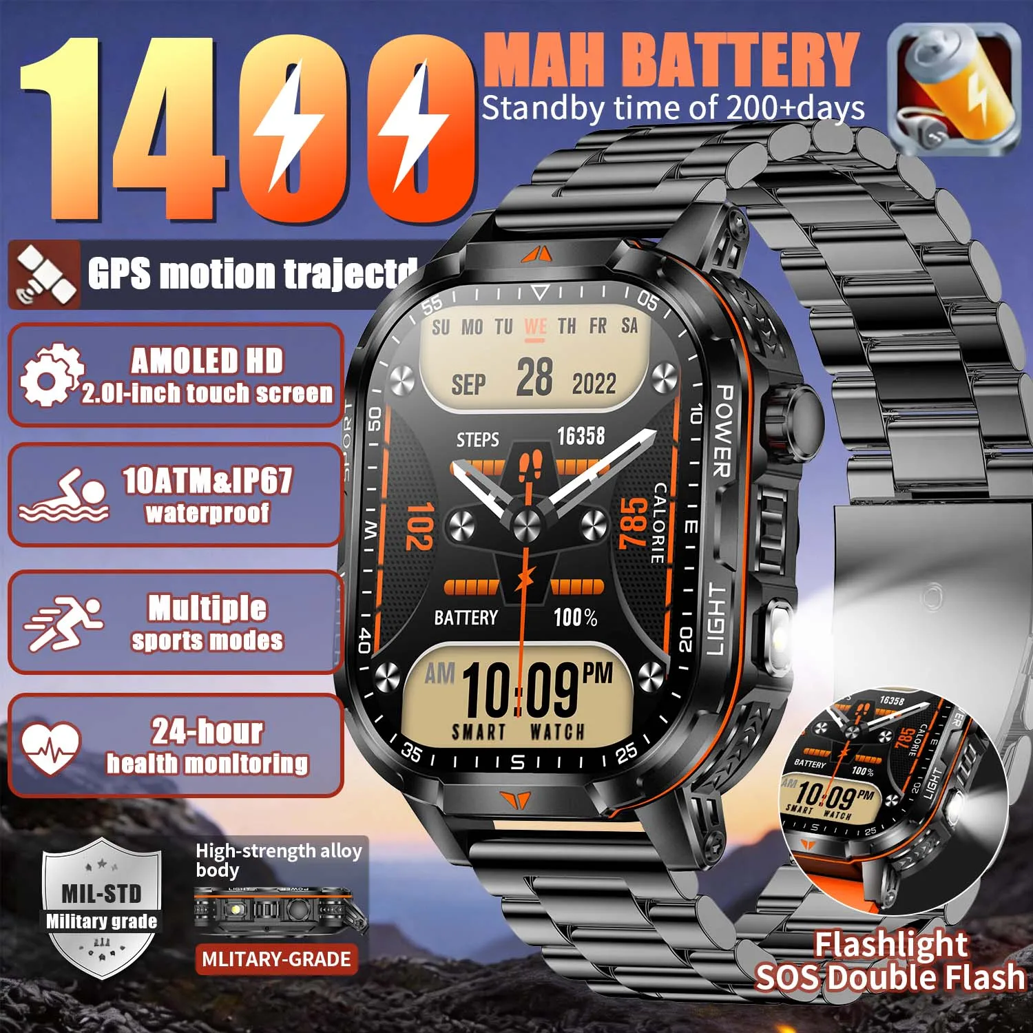 2026 New exercise 1400mAh Battery Smart Watch Tracking 10ATM Waterproof Sports Tracker Outdoor Military Smart Watch Men
2026 New exercise 1400mAh Battery Smart Watch Tracking 10ATM Waterproof Sports Tracker Outdoor Military Smart Watch Men