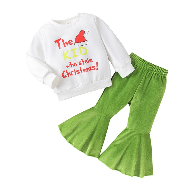 Toddler Girl Christmas Outfits Santa Hat Letter Crew Neck Sweatshirts Green Flare Pants 2Pcs Winter Clothes Set
Toddler Girl Christmas Outfits Santa Hat Letter Crew Neck Sweatshirts Green Flare Pants 2Pcs Winter Clothes Set