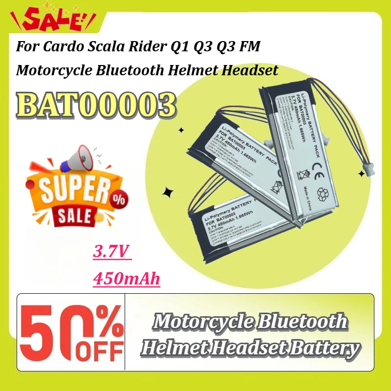 New 3.7V 450mAh Li-Polymer Replacement Battery BAT00003 for Cardo Scala Rider Q1 Q3 Q3 FM Motorcycle Bluetooth Helmet Headset
New 3.7V 450mAh Li-Polymer Replacement Battery BAT00003 for Cardo Scala Rider Q1 Q3 Q3 FM Motorcycle Bluetooth Helmet Headset