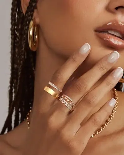 5pcs Pop Stackable Indelible Gold Ring Girls Vintage Classic Gold Plated Stacked Diamond Ring Ladies Jewelry Set Gift Size 5-10
5pcs Pop Stackable Indelible Gold Ring Girls Vintage Classic Gold Plated Stacked Diamond Ring Ladies Jewelry Set Gift Size 5-10