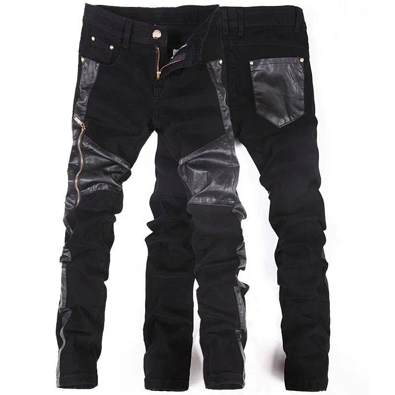 Fashion Men Leather Pants Patchwork Skinny Men's Motorcycle Jeans Slim Pencil Trousers Zipper Design
Fashion Men Leather Pants Patchwork Skinny Men's Motorcycle Jeans Slim Pencil Trousers Zipper Design