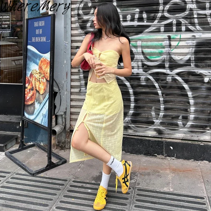 WhereMery Casual Summer Hollow Out Women's Two pieces Set Off Shoulder Sleeveless Crop Tops With High Waist Long Skirt Lady Suit
WhereMery Casual Summer Hollow Out Women's Two pieces Set Off Shoulder Sleeveless Crop Tops With High Waist Long Skirt Lady Suit