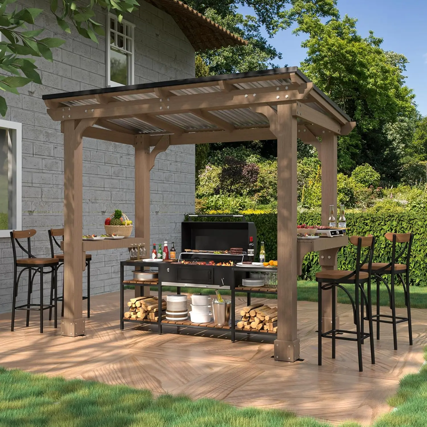 8’x5’ Grill Gazebo, BBQ Gazebo Shelter with Galvanized Steel Roof, Cedar Frame, Patio Gazebo for Barbecue, Backyard, Garden,
8’x5’ Grill Gazebo, BBQ Gazebo Shelter with Galvanized Steel Roof, Cedar Frame, Patio Gazebo for Barbecue, Backyard, Garden,