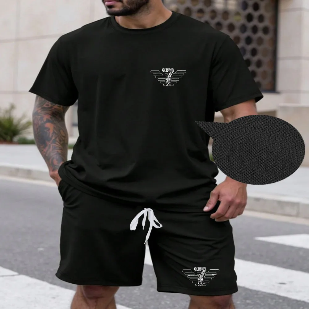 New summer fitness sportswear for men, short-sleeved T-shirt and shorts two-piece set, breathable and quick-drying casual wear.
New summer fitness sportswear for men, short-sleeved T-shirt and shorts two-piece set, breathable and quick-drying casual wear.