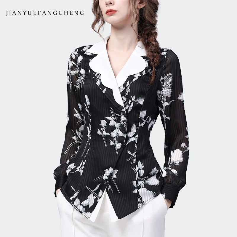 Fashion Suit Collar Floral Printed Women Chiffon Blouse Long Sleeve Elegant Slim Button-down Tops Vintage Casual Shirts
Fashion Suit Collar Floral Printed Women Chiffon Blouse Long Sleeve Elegant Slim Button-down Tops Vintage Casual Shirts