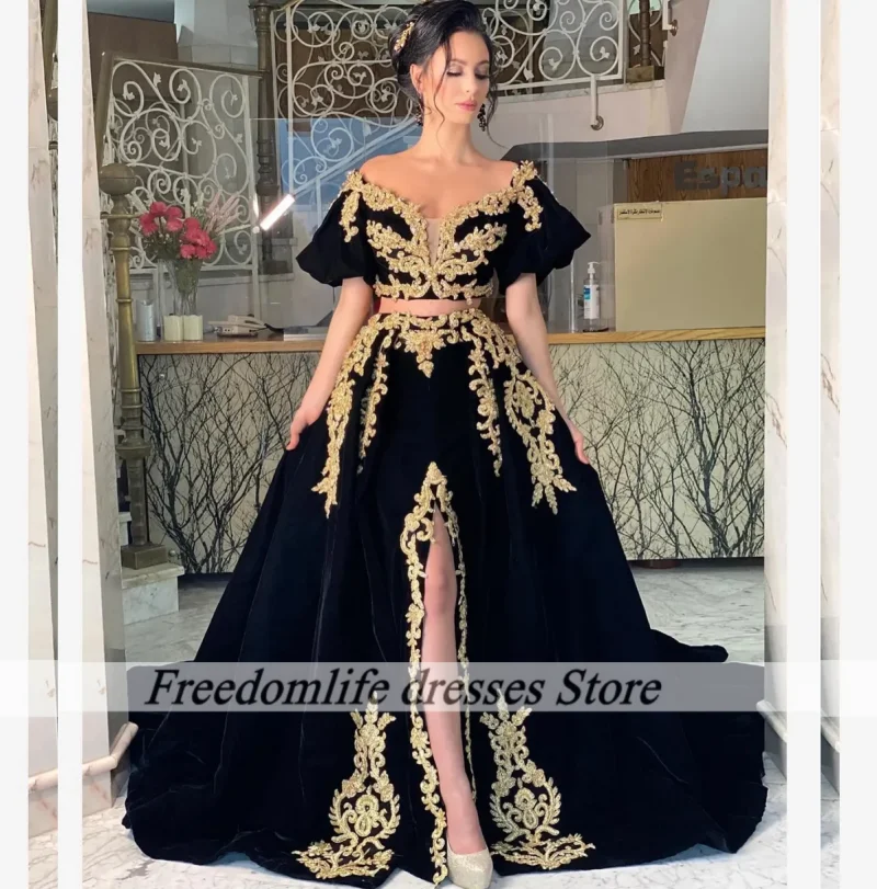 Modest Black Evening Dresses For Women Lace Applique Albanian Wedding Party Dress Short Sleeve Velvet robe de mariage Customized
Modest Black Evening Dresses For Women Lace Applique Albanian Wedding Party Dress Short Sleeve Velvet robe de mariage Customized
