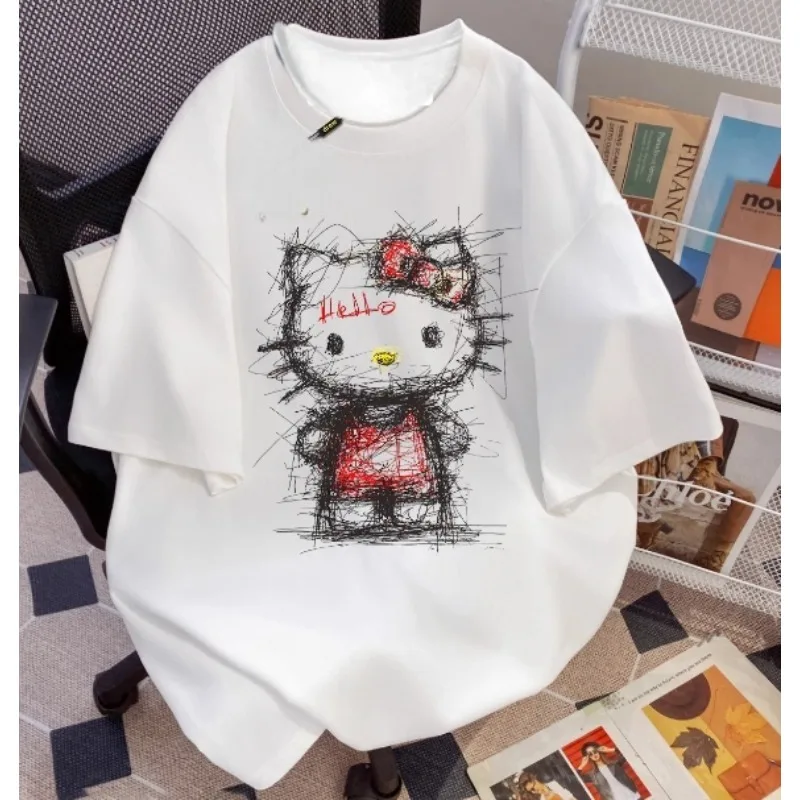 Футболка Sanrio Hello Kitty с 3D принтом мультфильма, летняя футболка Kawaii, женская свободная футболка большого размера в уличном стиле Harajuku 
Футболка Sanrio Hello Kitty с 3D принтом мультфильма, летняя футболка Kawaii, женская свободная футболка большого размера в уличном стиле Harajuku