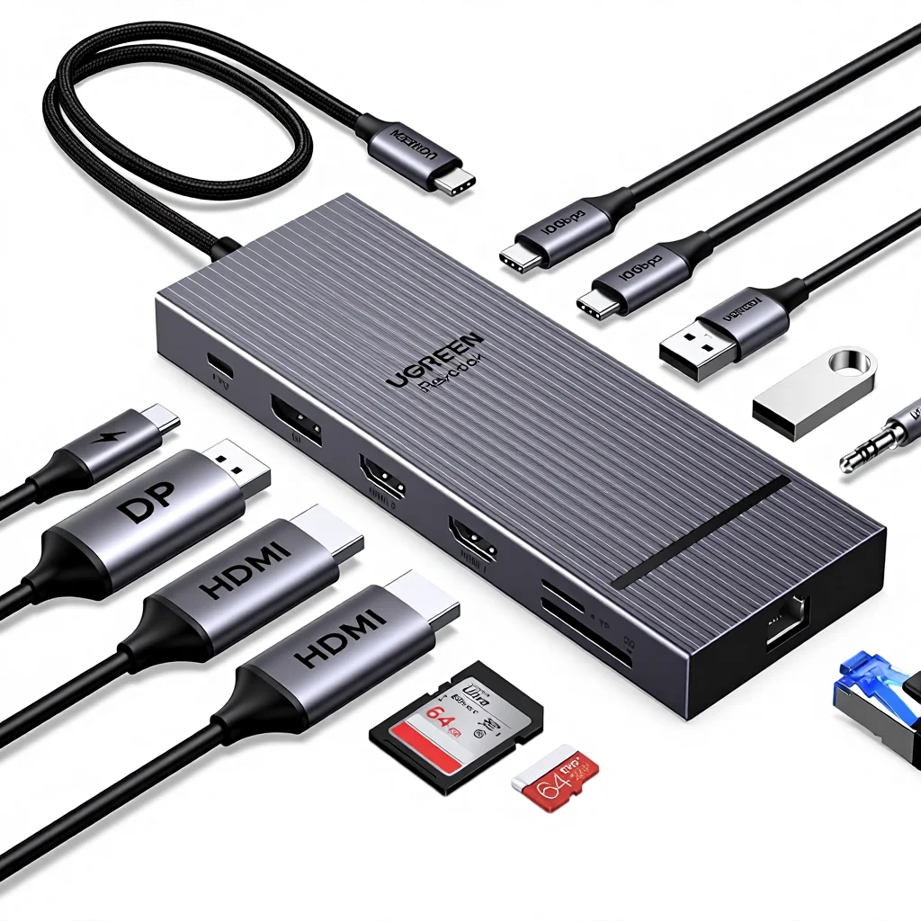 12-Port 4K Docking Station /DP 2x10G USB-C 2xUSB-A 100W PD 1000Mbps Ethernet 3.5mm Audio Hub
12-Port 4K Docking Station /DP 2x10G USB-C 2xUSB-A 100W PD 1000Mbps Ethernet 3.5mm Audio Hub