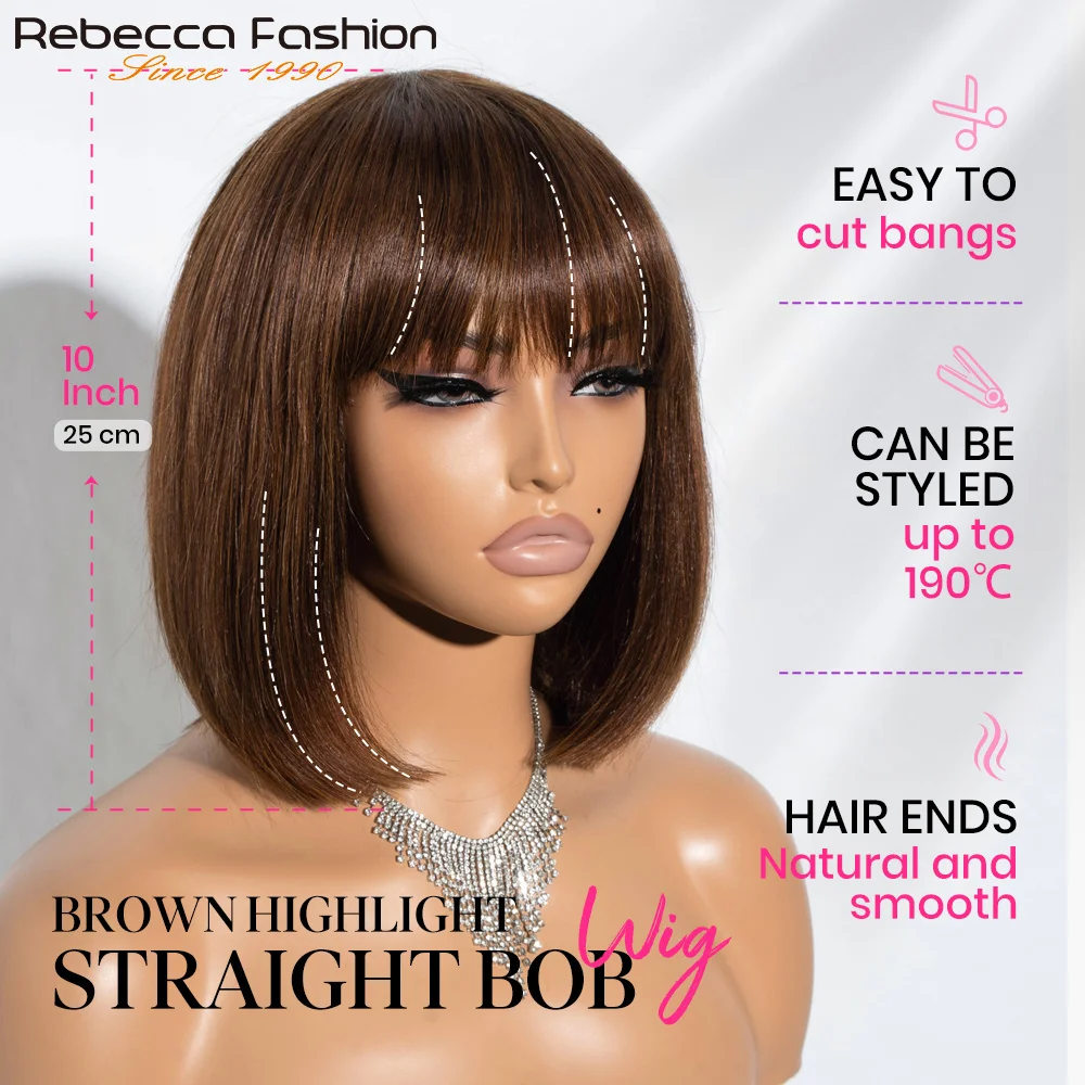 Rebecca Ombre Brown Straight Short Bob Human Hair Bob Brown Color Human Hair Wig with Bangs Full Machine Made Wig Wear To Go Wig
Rebecca Ombre Brown Straight Short Bob Human Hair Bob Brown Color Human Hair Wig with Bangs Full Machine Made Wig Wear To Go Wig