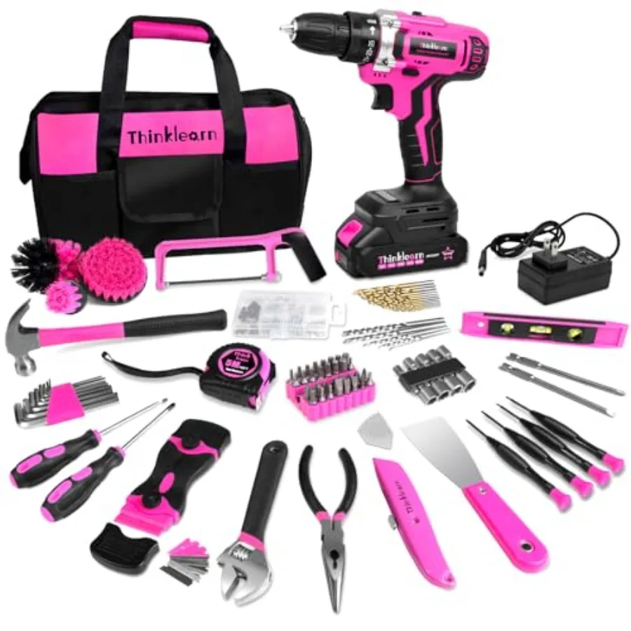 Tool Kit with 20V Cordless Drill 265in-lbs,Pink Drill Set for Women, Lady's Home Tool Kit for DIY, Daily Repair Tool Set as a C
Tool Kit with 20V Cordless Drill 265in-lbs,Pink Drill Set for Women, Lady's Home Tool Kit for DIY, Daily Repair Tool Set as a C