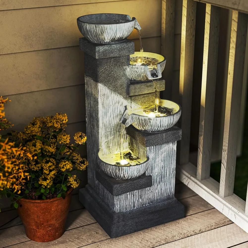 33.5" Tall Outdoor Water Fountain, 4-Tier Floor Standing Resin Cascading Bowls Waterfall Fountain with LED Lights, Pump for Gar
33.5" Tall Outdoor Water Fountain, 4-Tier Floor Standing Resin Cascading Bowls Waterfall Fountain with LED Lights, Pump for Gar