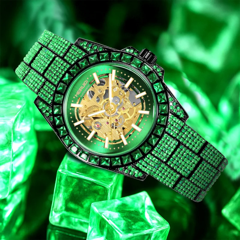 Мужские зеленые, стильные, изысканные механические часы в подарок.
Мужские зеленые, стильные, изысканные механические часы в подарок.