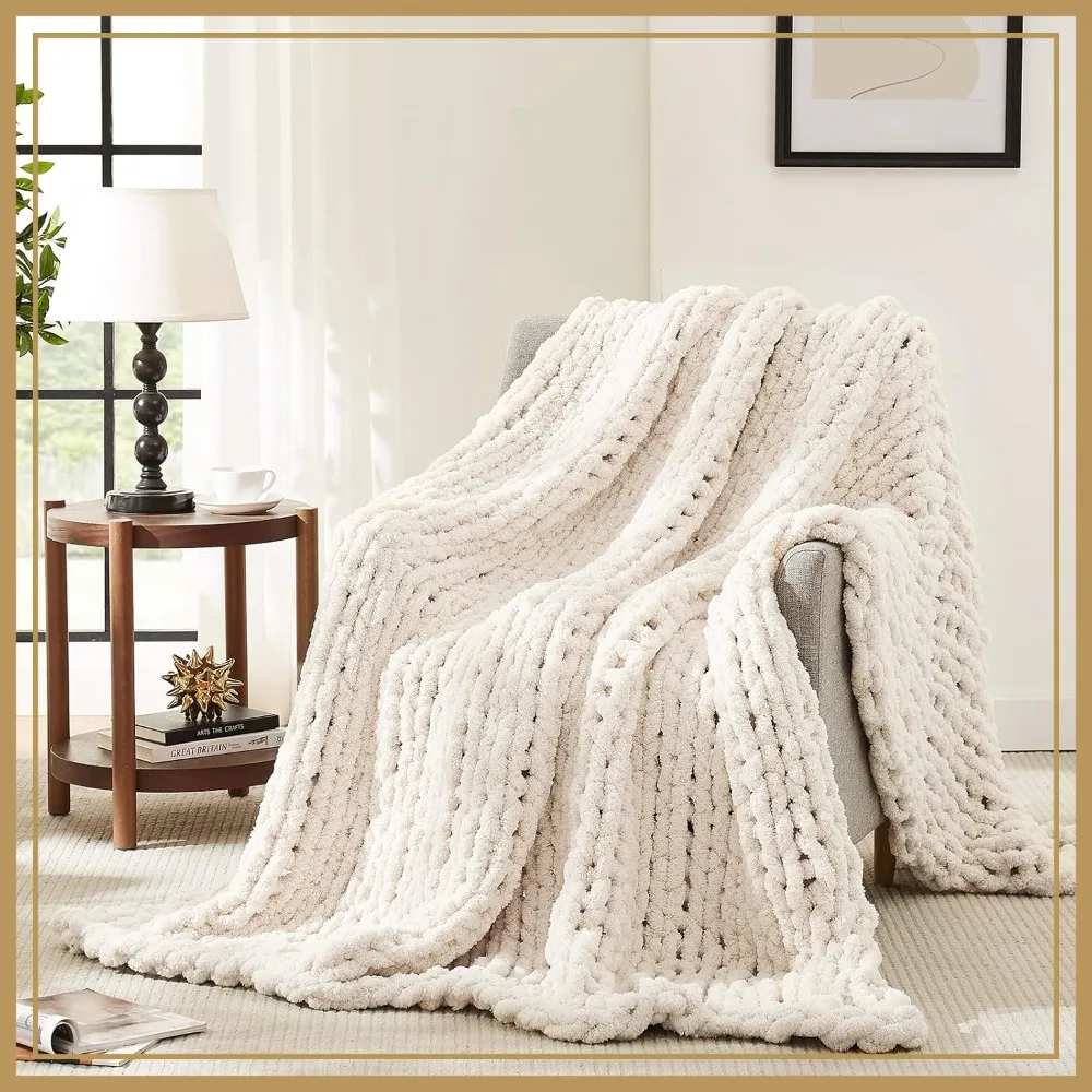 Chunky Knit Blanket 60x80 Inches - Soft Chenille Throw for Couch, Cable Knit Home Decor (Ivory)
Chunky Knit Blanket 60x80 Inches - Soft Chenille Throw for Couch, Cable Knit Home Decor (Ivory)