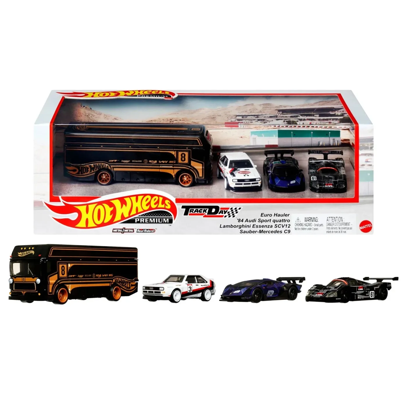 4pack Hot Wheels Premium Real Riders Trackday Transporter Euro Hauler Audi Kids Toy Car Model Cars Diecast 1:64 Hotwheels 1/64
4pack Hot Wheels Premium Real Riders Trackday Transporter Euro Hauler Audi Kids Toy Car Model Cars Diecast 1:64 Hotwheels 1/64