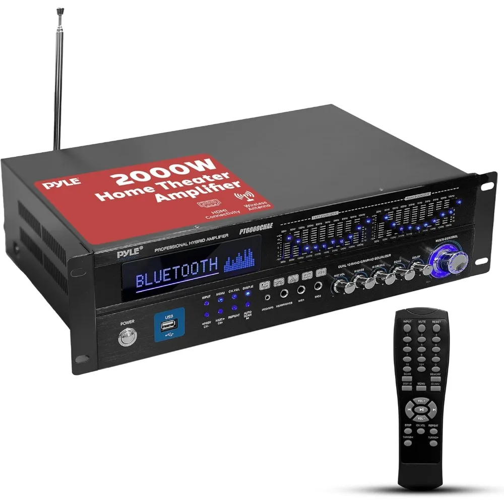 Bluetooth Hybrid Home Amplifier - 6-Channel 2000W Home Audio Rack Mount Stereo Power Amplifier Receiver w/ Radio
Bluetooth Hybrid Home Amplifier - 6-Channel 2000W Home Audio Rack Mount Stereo Power Amplifier Receiver w/ Radio