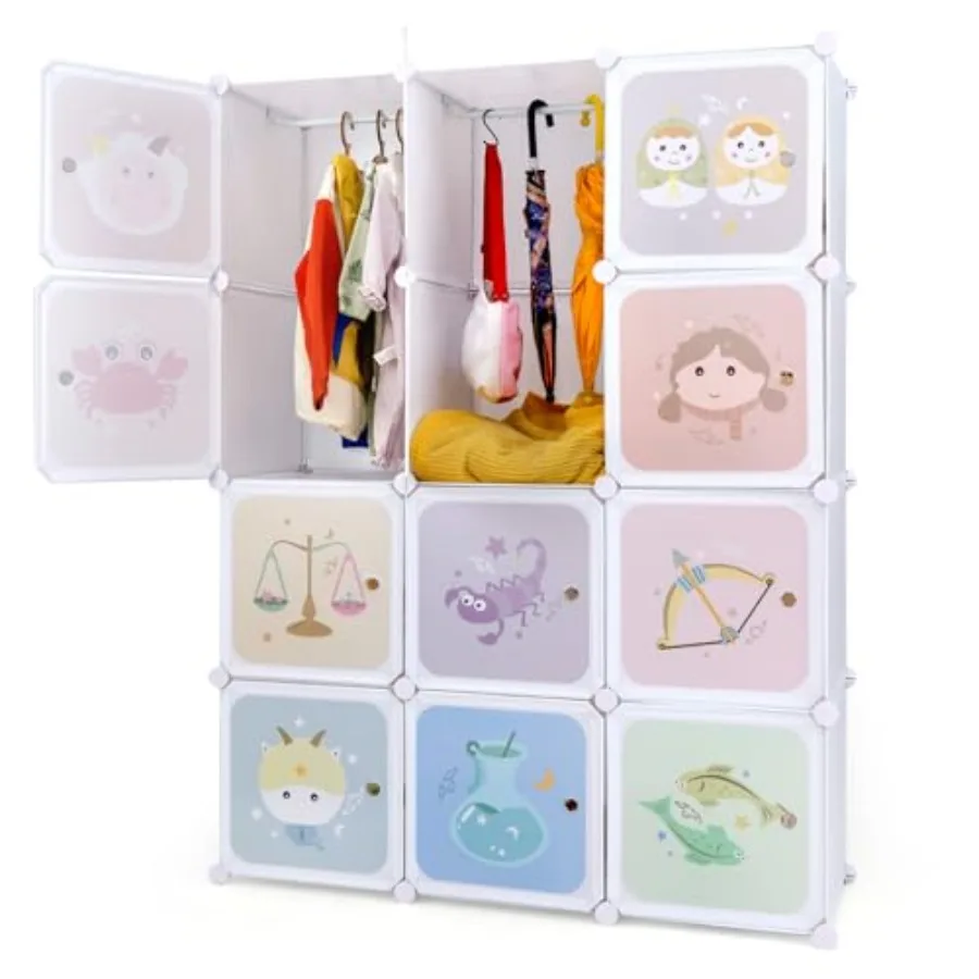 Wardrobe Kid Closet Portable Baby Dresser Cute for Bedroom Nursery Armoire with Doors 12 Cube 2 Hanging Sections Kid Clothes St
Wardrobe Kid Closet Portable Baby Dresser Cute for Bedroom Nursery Armoire with Doors 12 Cube 2 Hanging Sections Kid Clothes St