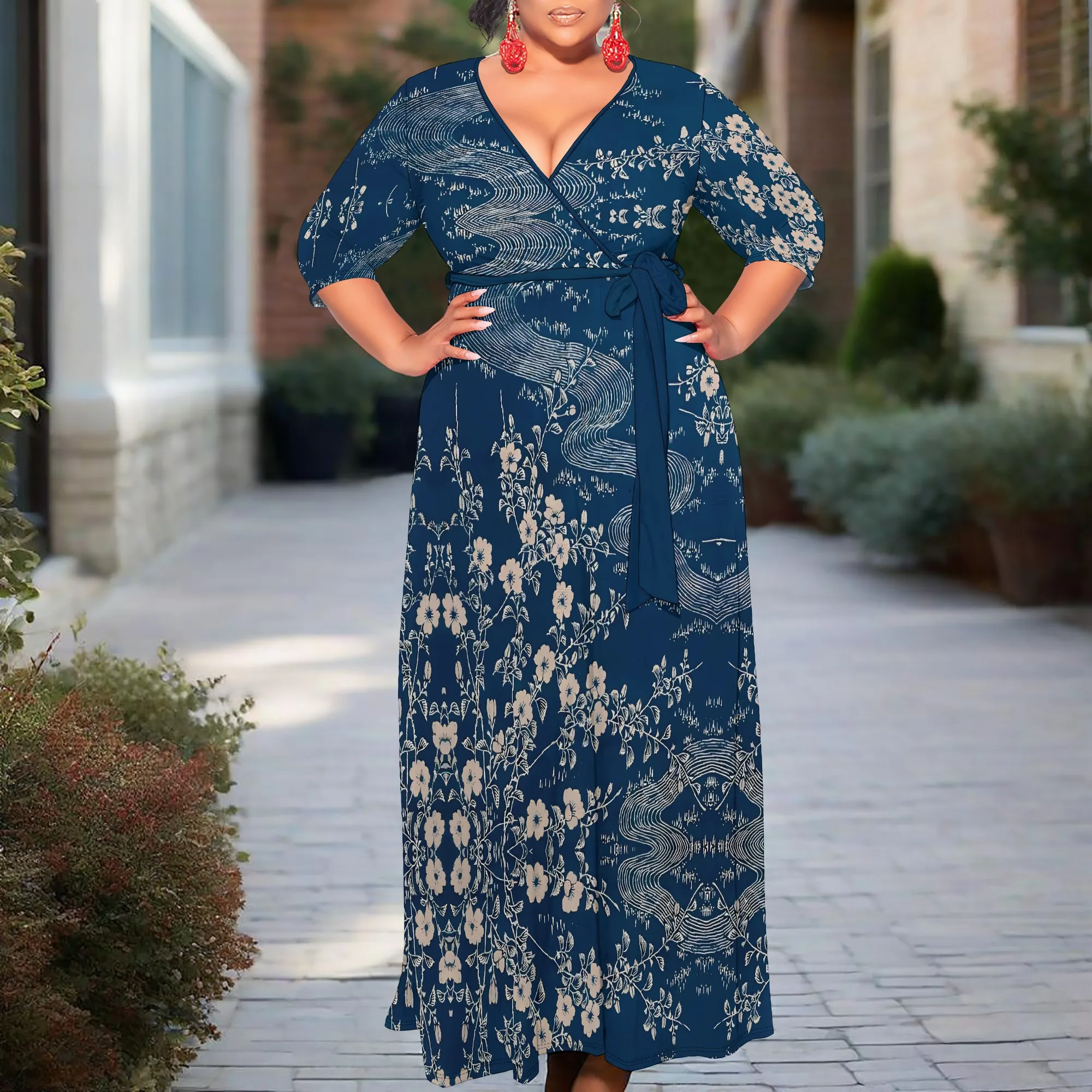 Bohemian Style Patchwork Print Wrap Maxi Dress for Women 3/4 Sleeve Fashion Look
Bohemian Style Patchwork Print Wrap Maxi Dress for Women 3/4 Sleeve Fashion Look