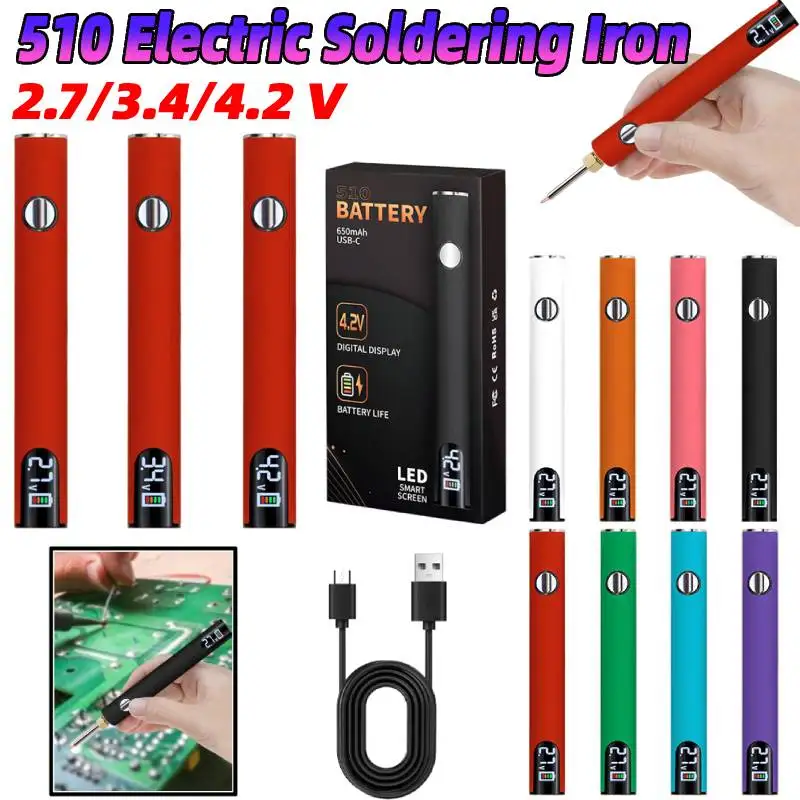 510 Thread Electric Soldering Iron 650mAh Adjustment Battery Cart Pen Portable Digital Mini Welding Tool Solder Repair Tools
510 Thread Electric Soldering Iron 650mAh Adjustment Battery Cart Pen Portable Digital Mini Welding Tool Solder Repair Tools