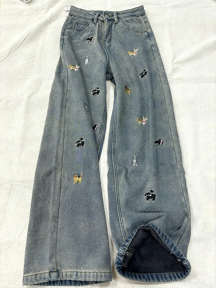 Retro American Embroidered Fce Lined Thi Denim Pants Women Winter New Loose Slim Straight Wide Leg Long Trousers
Retro American Embroidered Fce Lined Thi Denim Pants Women Winter New Loose Slim Straight Wide Leg Long Trousers