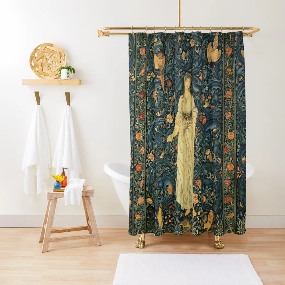 LADY FLORA, GREENERY, FOREST ANIMALS ,BIRDS ,RABBITS Blue Green Floral Tapestry Shower Curtain
LADY FLORA, GREENERY, FOREST ANIMALS ,BIRDS ,RABBITS Blue Green Floral Tapestry Shower Curtain