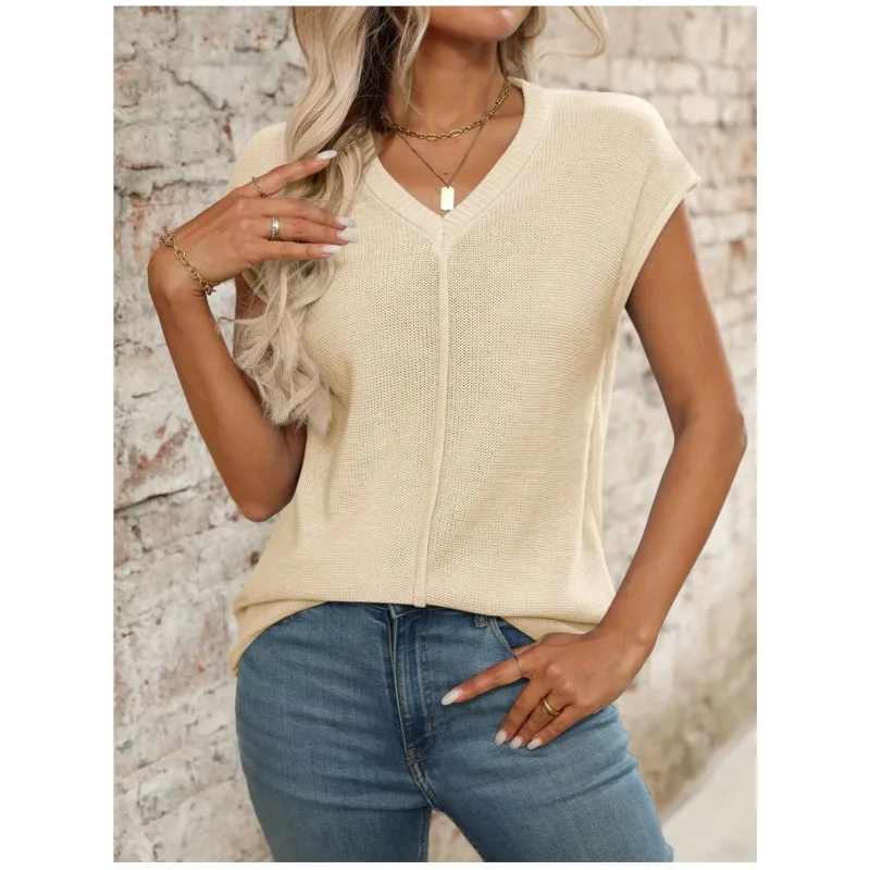 summer tops 2025 woman clothing Fashion Short Sleeve Loose t shirt Casual V Neck Knitted Sweater Ladies Solid Colors Pullover
summer tops 2025 woman clothing Fashion Short Sleeve Loose t shirt Casual V Neck Knitted Sweater Ladies Solid Colors Pullover