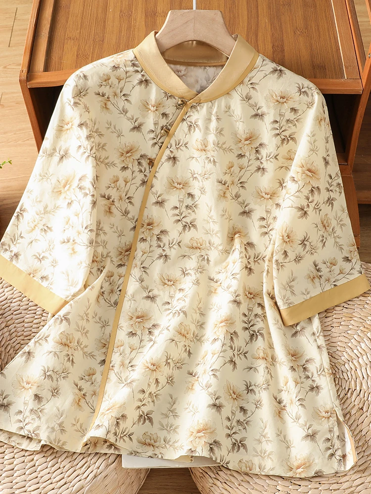 New Chinese Style Floral Print Stand Collar Asymmetrical Shirt Women Summer Fashion Loose Slimming Casual Top Breathable
New Chinese Style Floral Print Stand Collar Asymmetrical Shirt Women Summer Fashion Loose Slimming Casual Top Breathable