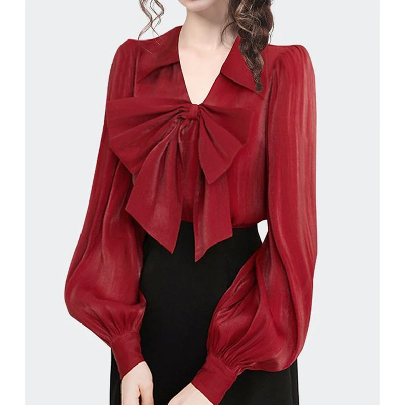 V-neck bow shirt women's long sleeved red chiffon shirt zodiac, spring wear 2024 new style, chic and stylish top
V-neck bow shirt women's long sleeved red chiffon shirt zodiac, spring wear 2024 new style, chic and stylish top