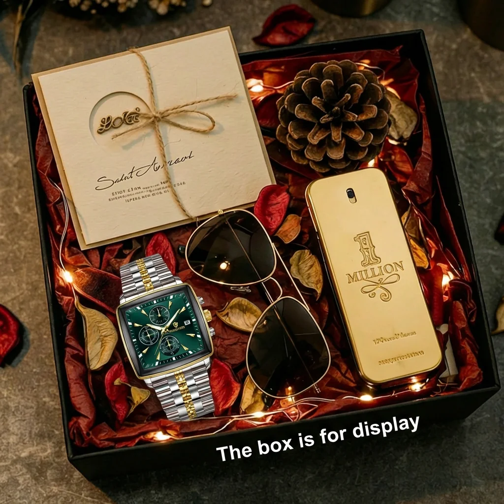 4pcs Men's Green & Two-tone Stainless Steel Business Style Gold-accented Chronograph Mechanical Watch Gift Box Set, Daily Use
4pcs Men's Green & Two-tone Stainless Steel Business Style Gold-accented Chronograph Mechanical Watch Gift Box Set, Daily Use