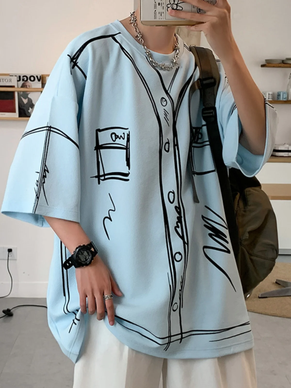 Hand-Dn fiti Loose Fit ort Sve Men's T-irt Summer American Retro f Sve Sle fiti Print round Ne
Hand-Dn fiti Loose Fit ort Sve Men's T-irt Summer American Retro f Sve Sle fiti Print round Ne