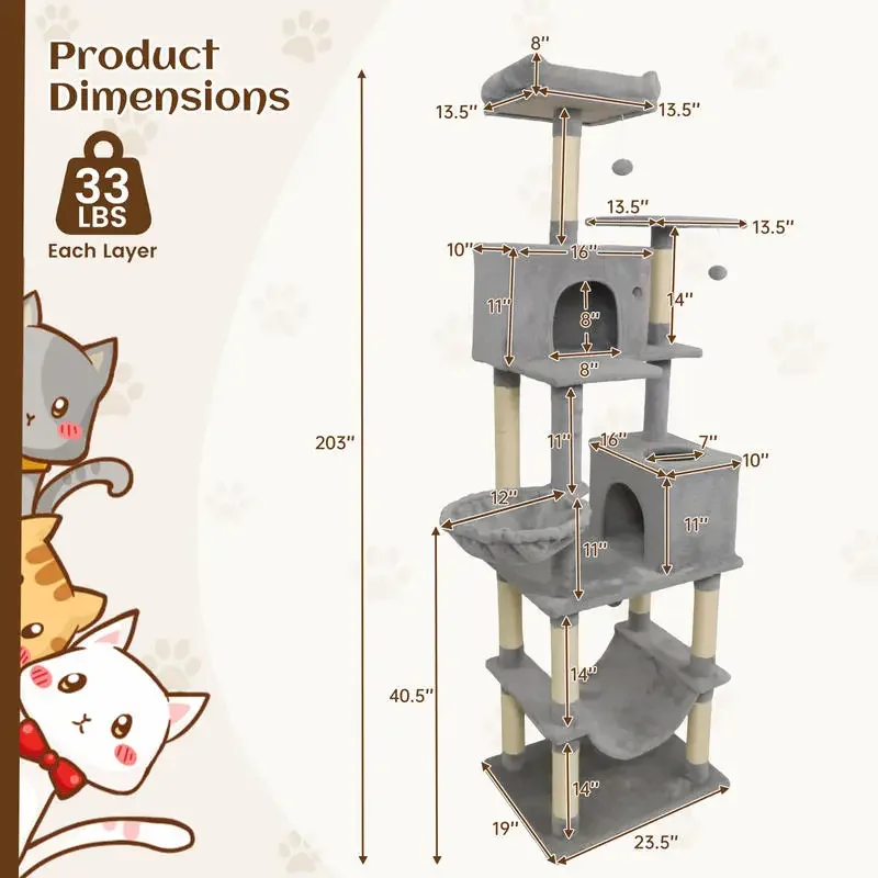 80 Inches Tall Cat Tree with 2 Large Condos and Dangling Toys-Light Gray
80 Inches Tall Cat Tree with 2 Large Condos and Dangling Toys-Light Gray