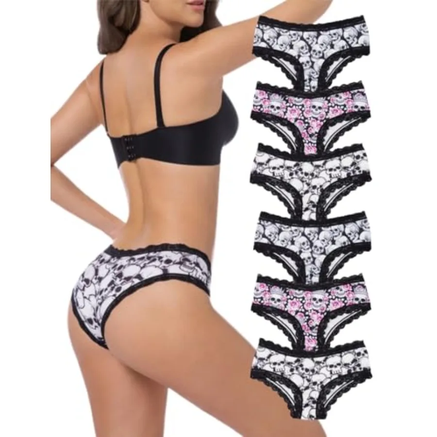 Women's Gothic Lace Hipster Panties 5~6Pack:Skull Rose Halloween Print, Pink Low Rise Bikini Soft Comfy Sexy Underwear
Women's Gothic Lace Hipster Panties 5~6Pack:Skull Rose Halloween Print, Pink Low Rise Bikini Soft Comfy Sexy Underwear