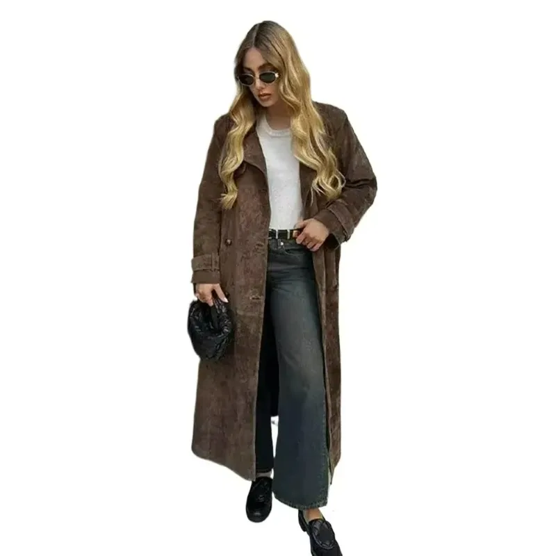 Female Retro Jacket Elegant Brown Belted Waist Long Coat Double Breasted High Street Autumn Fashion Full Sleeve Outwear
Female Retro Jacket Elegant Brown Belted Waist Long Coat Double Breasted High Street Autumn Fashion Full Sleeve Outwear