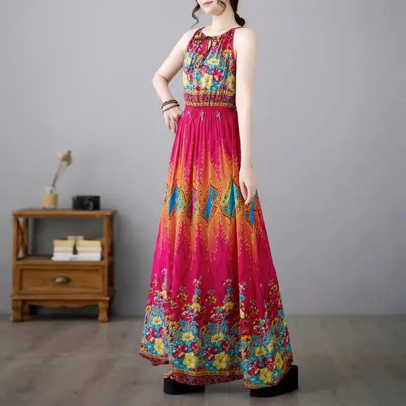 Summer Artistic Print Bohemian Ethnic Style Dress Women's 2024 Fashion Sleeveless Red Large Hem Sling Beach Long Dress K953
Summer Artistic Print Bohemian Ethnic Style Dress Women's 2024 Fashion Sleeveless Red Large Hem Sling Beach Long Dress K953