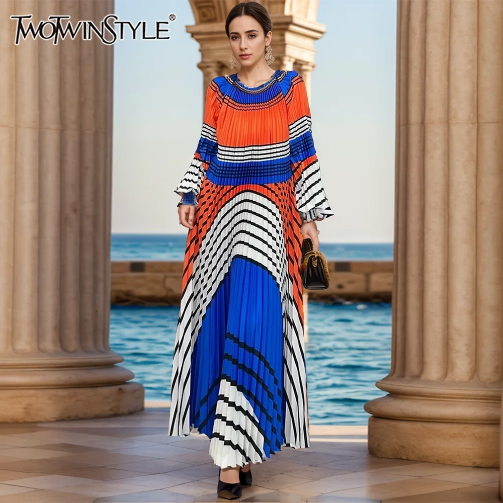 TWOTWINSTYLE Elegant Print Dresses For Women O Neck Long Sleeve Single Breasted High Waist Spliced Folds Dress Female KDR509960
TWOTWINSTYLE Elegant Print Dresses For Women O Neck Long Sleeve Single Breasted High Waist Spliced Folds Dress Female KDR509960