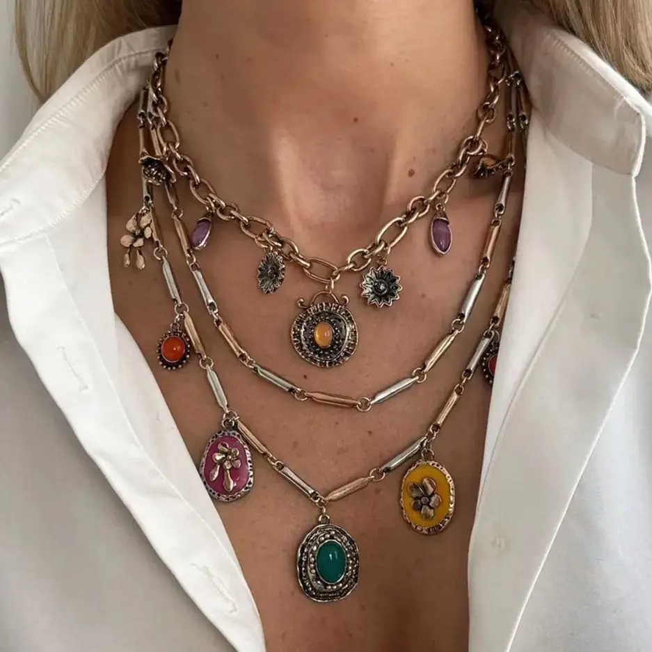 SHIXIN 3pcs/set Bohemian Colorful Enamel Flower Geometric Pendant Necklace Women Y2K Vintage Multi Layer Chain Choker Necklace
SHIXIN 3pcs/set Bohemian Colorful Enamel Flower Geometric Pendant Necklace Women Y2K Vintage Multi Layer Chain Choker Necklace