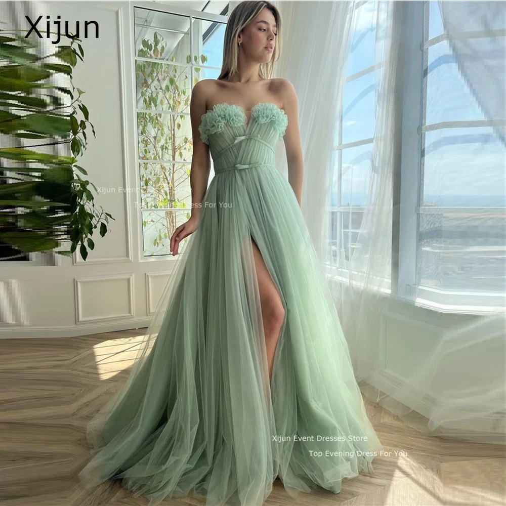 Xijun Fairy Sage Green Tulle A Line Prom Dresses For Wedding Party 2023 Strapless Flowers Neck Floor Length Evening Gowns Slit
Xijun Fairy Sage Green Tulle A Line Prom Dresses For Wedding Party 2023 Strapless Flowers Neck Floor Length Evening Gowns Slit
