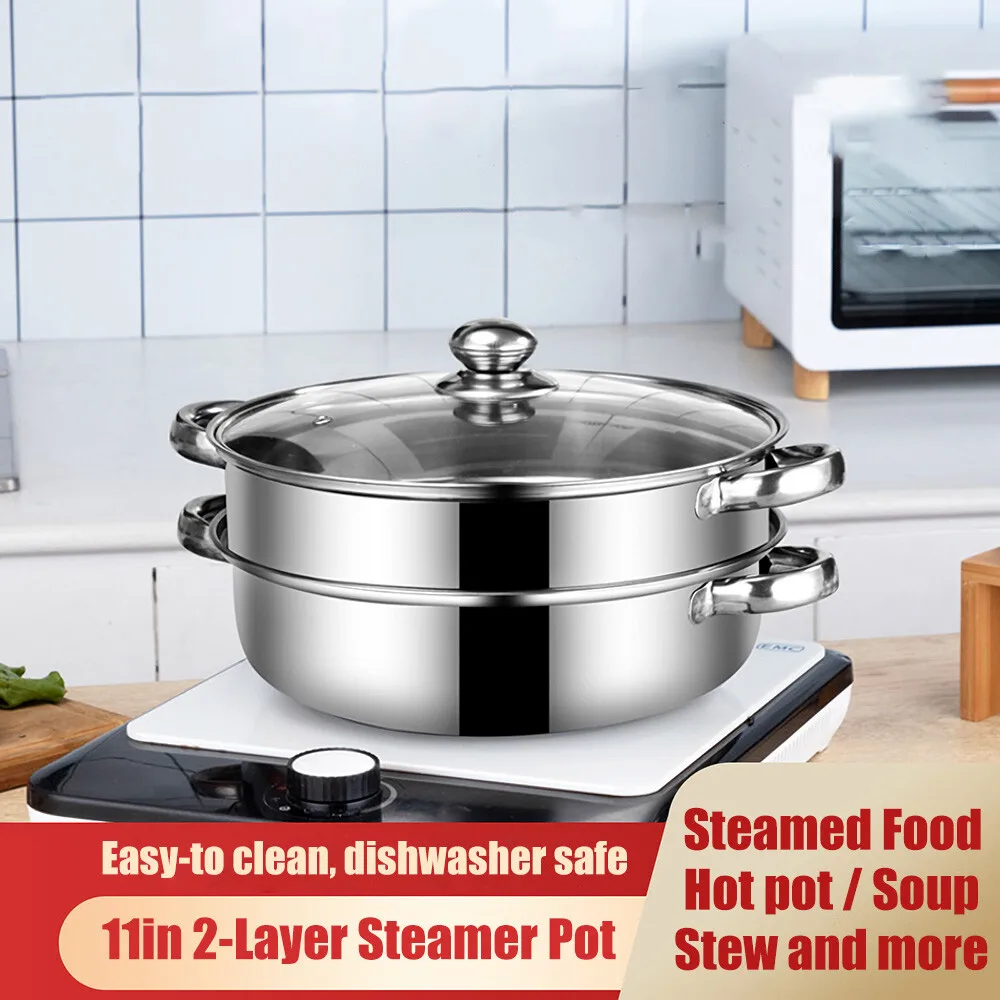 2-Layer Stainless Steel Cooking Wok Soup Stew Pot Steamer with Lid Glass Cover
2-Layer Stainless Steel Cooking Wok Soup Stew Pot Steamer with Lid Glass Cover