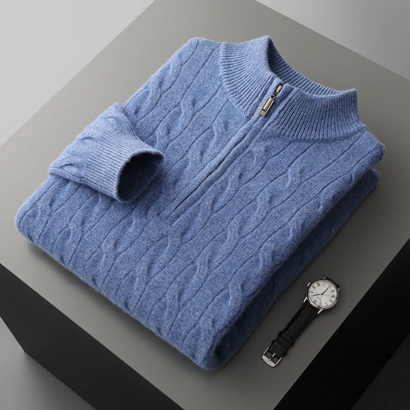 New Men Knitted Half Zipper Pullover Pure Wool Twisted Pattern Style Sweater Half Height Neck Thicken High quality Basic Tops
New Men Knitted Half Zipper Pullover Pure Wool Twisted Pattern Style Sweater Half Height Neck Thicken High quality Basic Tops